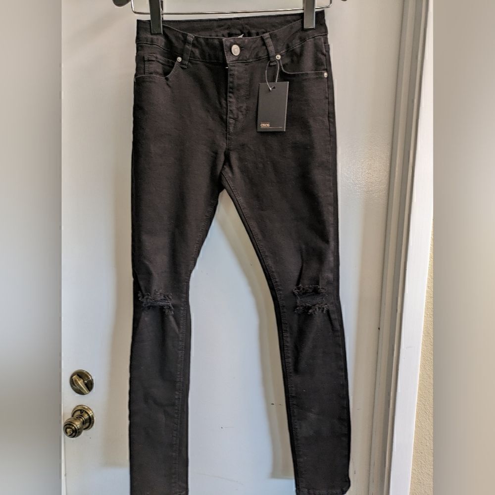 NWT ASOS Black Distressed Skinny Jeans Size 28